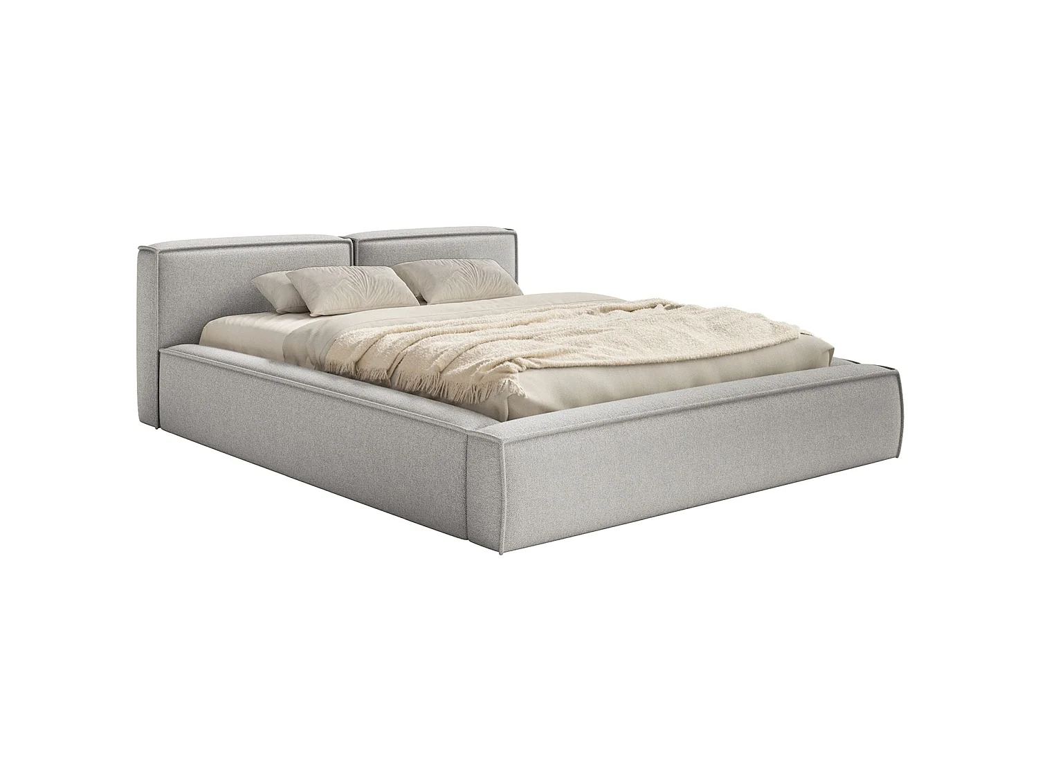 Lit coffre 180x200 avec coffre – sommier à lattes – chenille – gris clair – TILVES SLIM