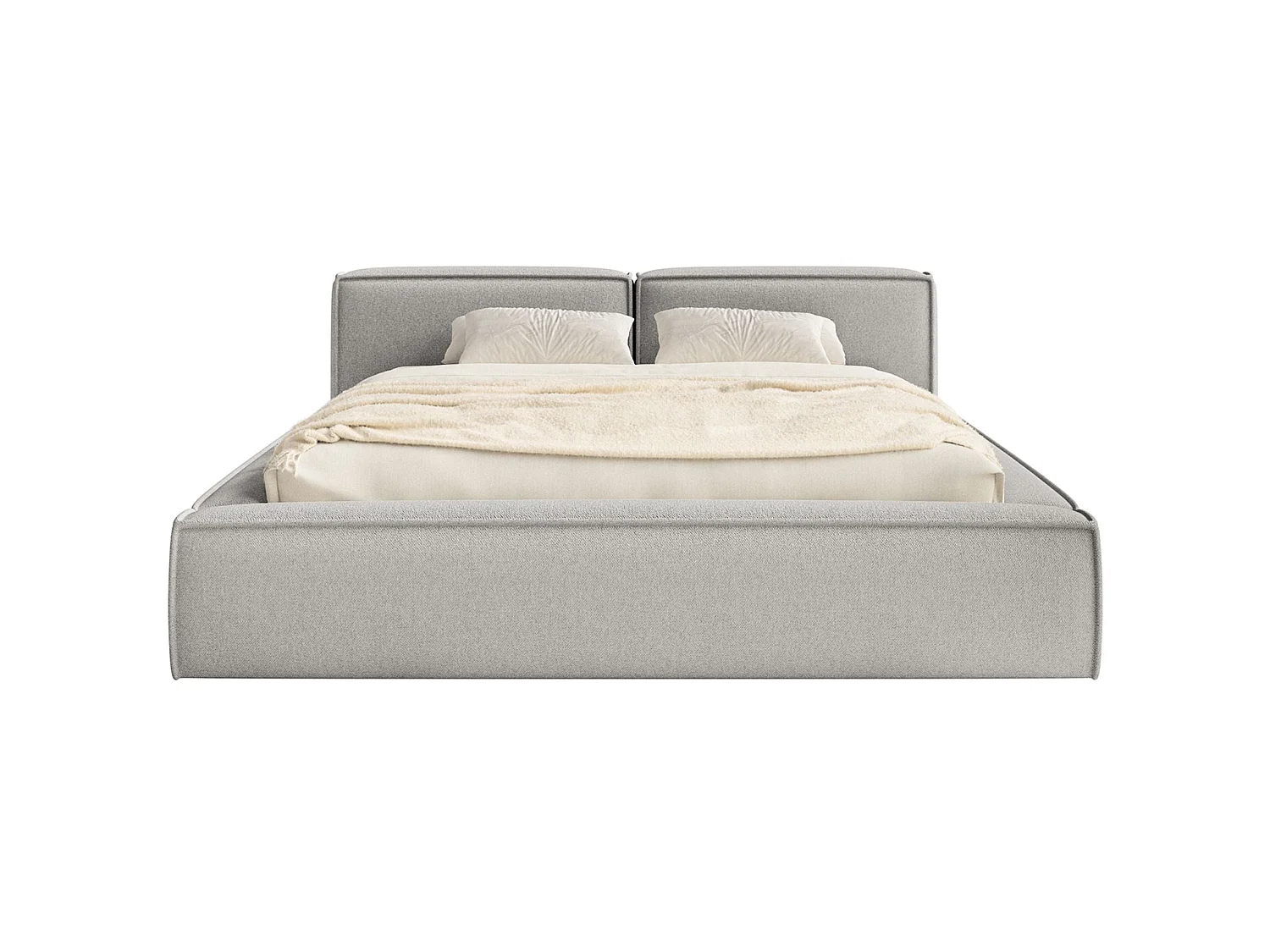 Lit coffre 180x200 avec coffre – sommier à lattes – chenille – gris clair – TILVES SLIM