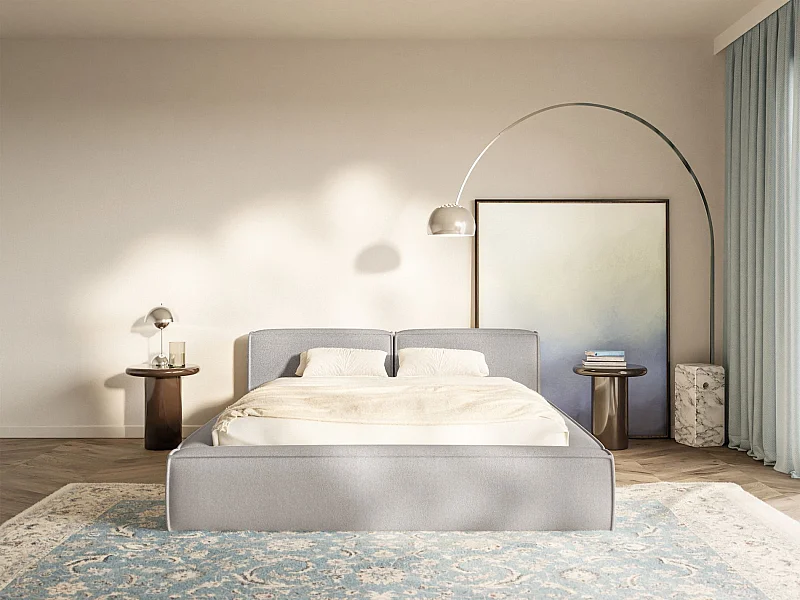 Opbergbed 140x200 cm – met lattenbodem – chenille – lichtgrijs – TILVES SLIM