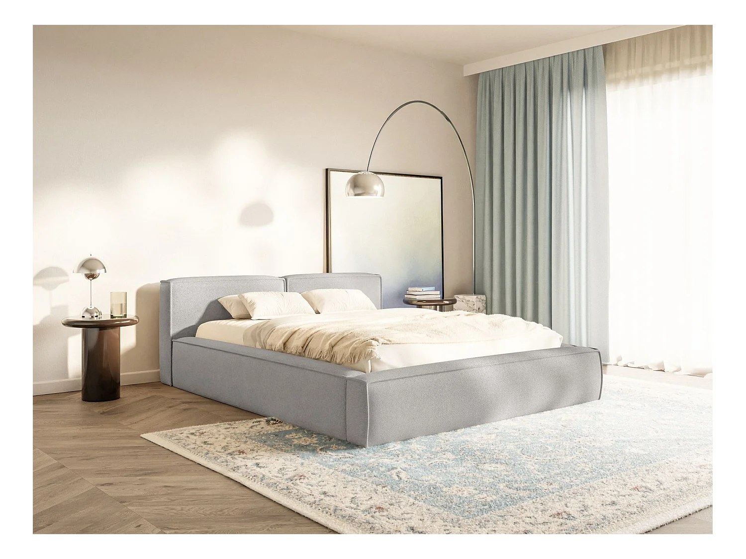 Polsterbett 140x200 mit Bettkasten – Lattenrost – Chenille – hellgrau – TILVES SLIM