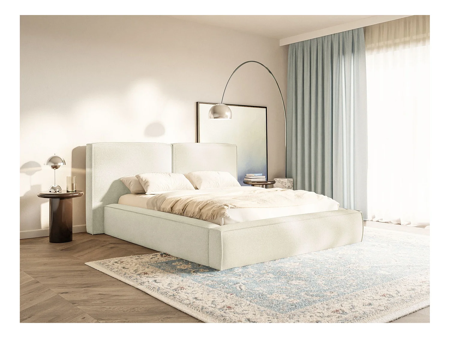 Polsterbett 180x200 mit Bettkasten – Lattenrost – Chenille – creme – TILVES