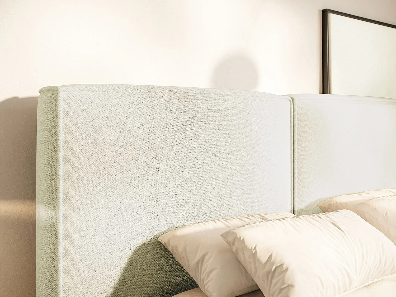 Lit tapissé 180x200 avec coffre – sommier à lattes – chenille – crème – TILVES