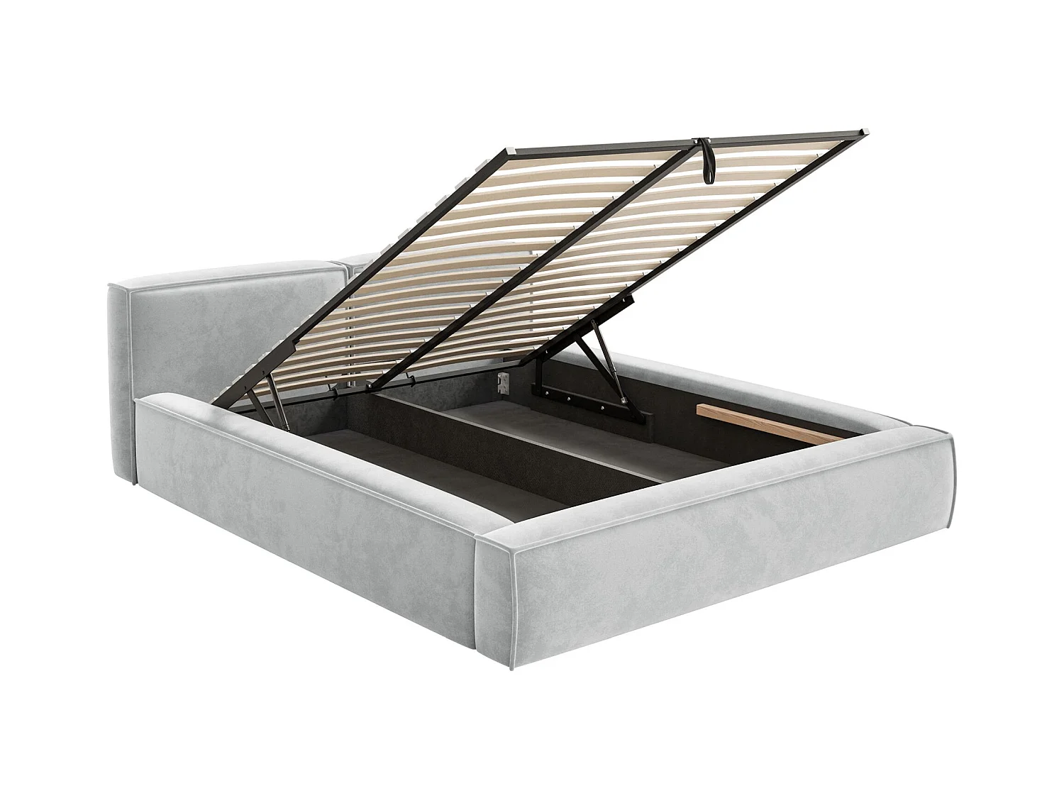 Polsterbett 200x200 mit Bettkasten – Lattenrost – Velours – hellgrau – TILVES SLIM