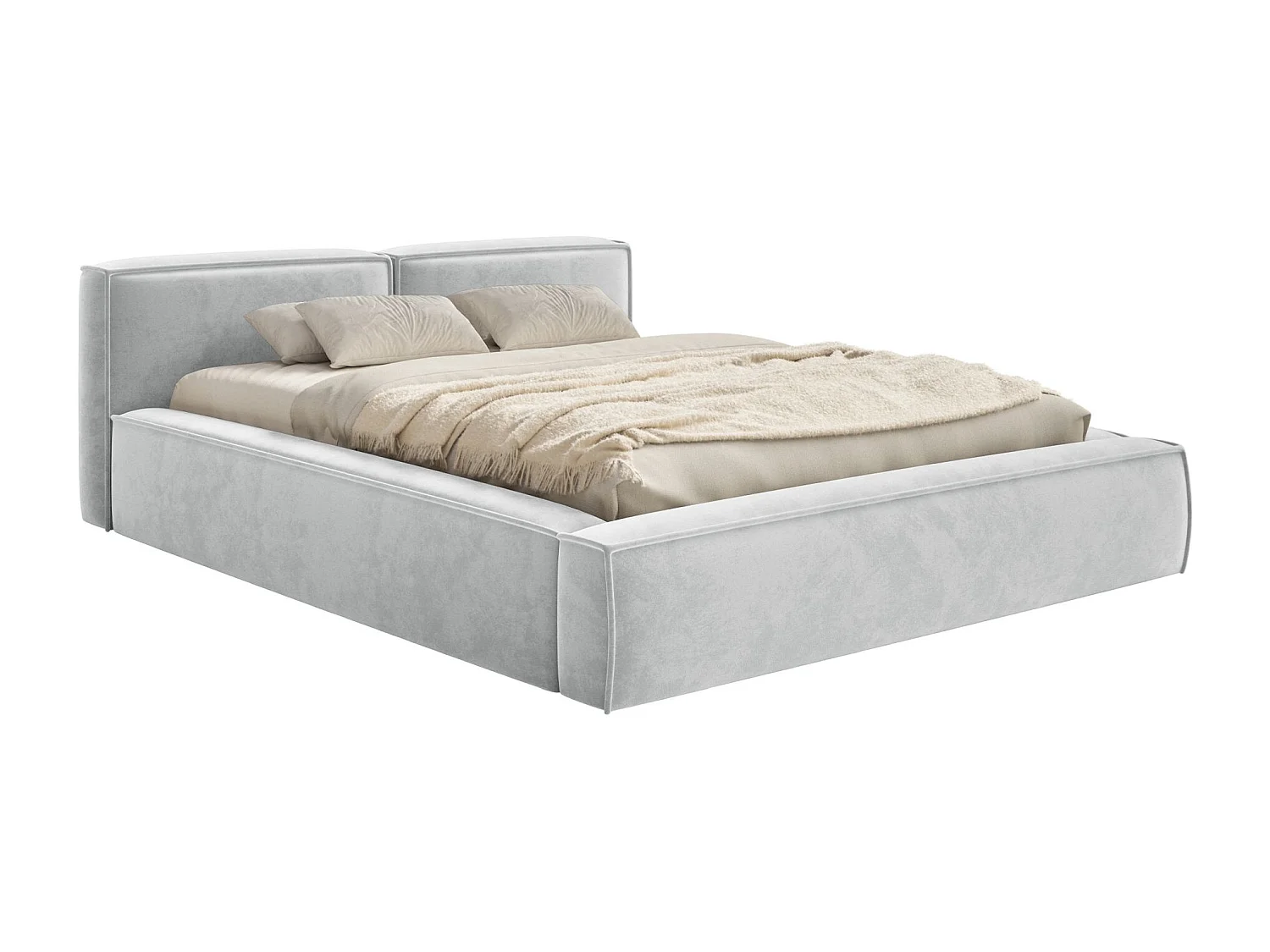 Lit coffre 200x200 avec coffre – sommier à lattes – velours – gris clair – TILVES SLIM