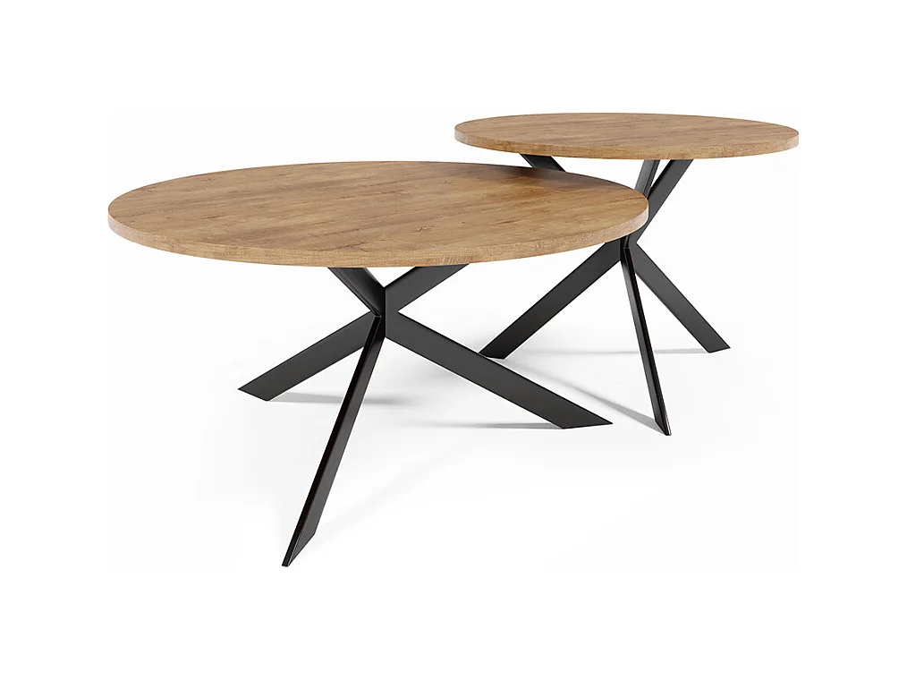 COUCHTISCH 2ER SET Eiche Lefkas dunkel / schwarz 133 / 75 / 42cm