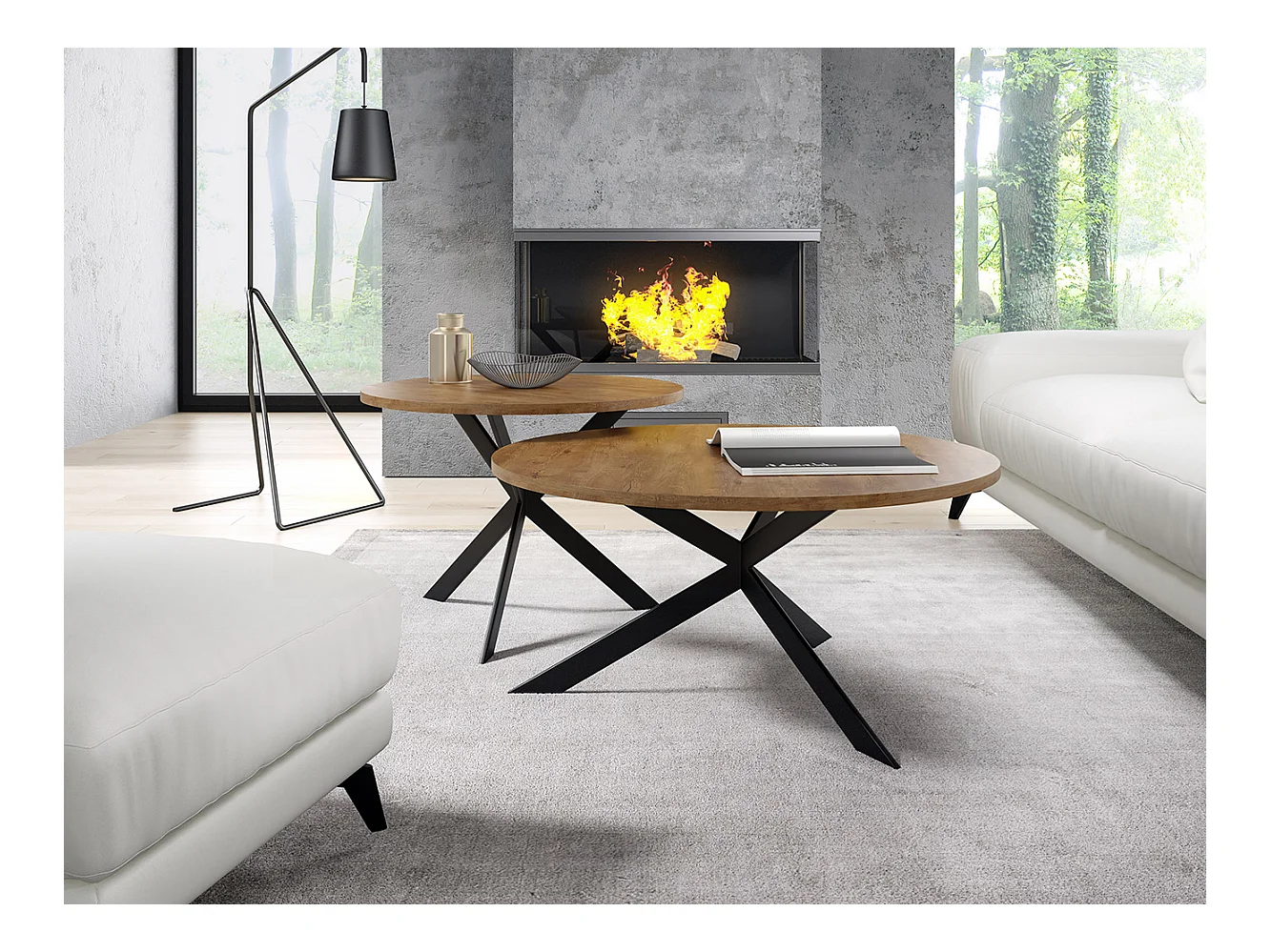 COUCHTISCH 2ER SET Eiche Lefkas dunkel / schwarz 133 / 75 / 42cm