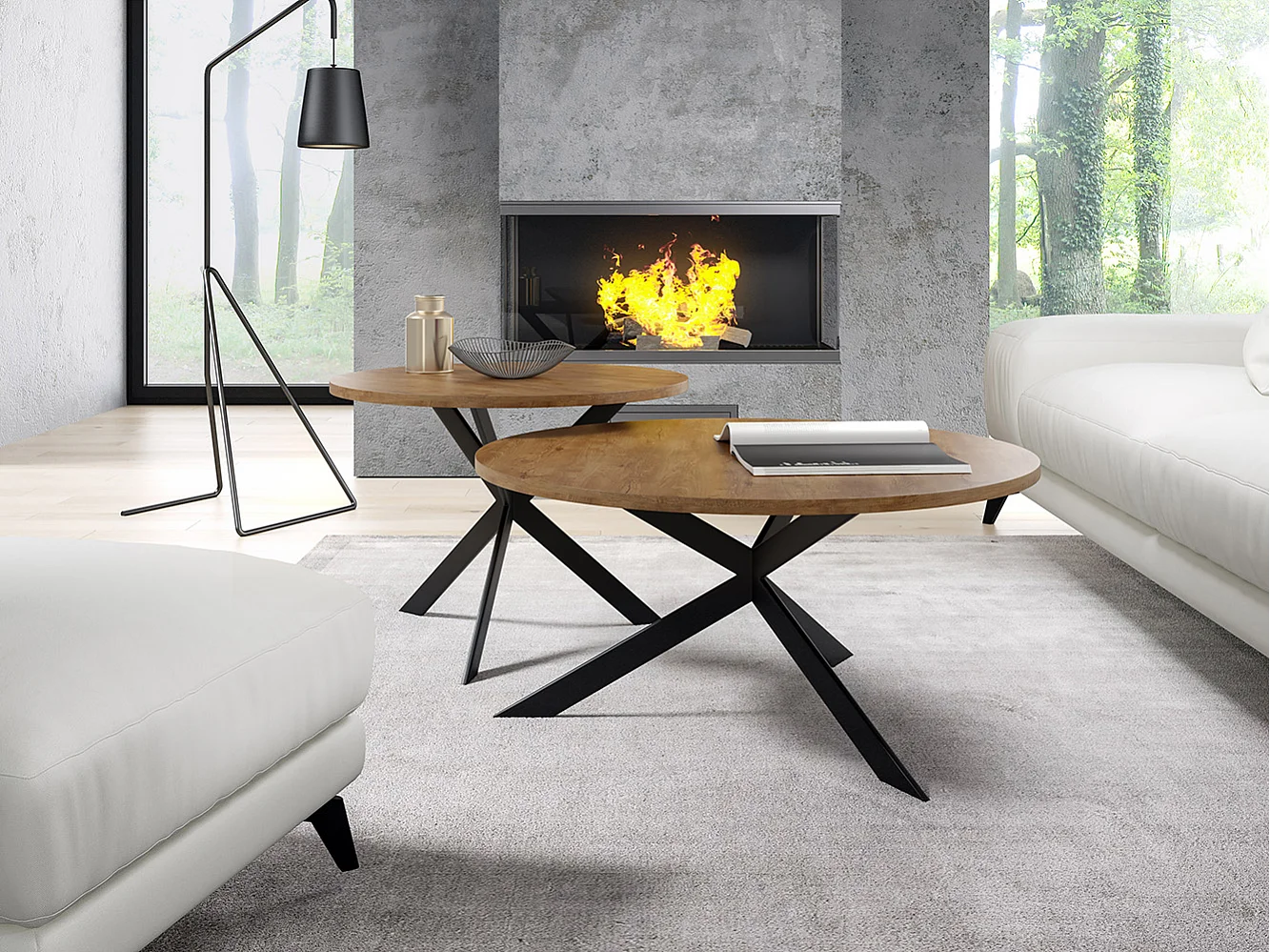 COUCHTISCH 2ER SET Eiche Lefkas dunkel / schwarz 133 / 75 / 42cm