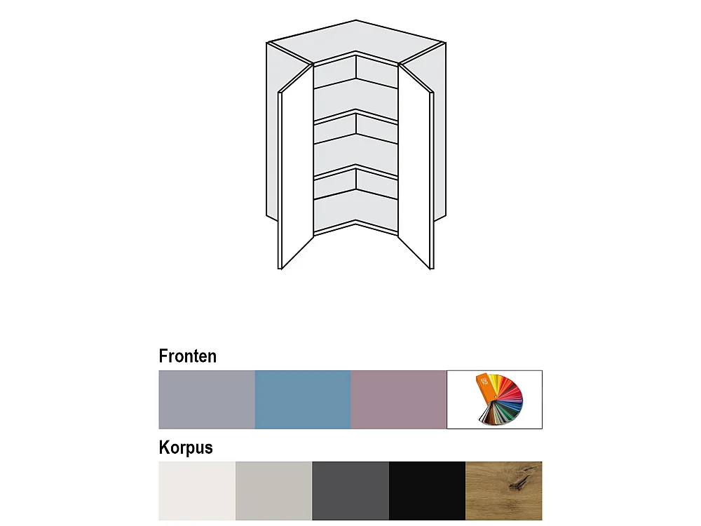 ECKHÄNGESCHRANK Bari W12/60 RAL 7040 fenstergrau (K5) / Eiche Artisan 60 / 60 / 72cm