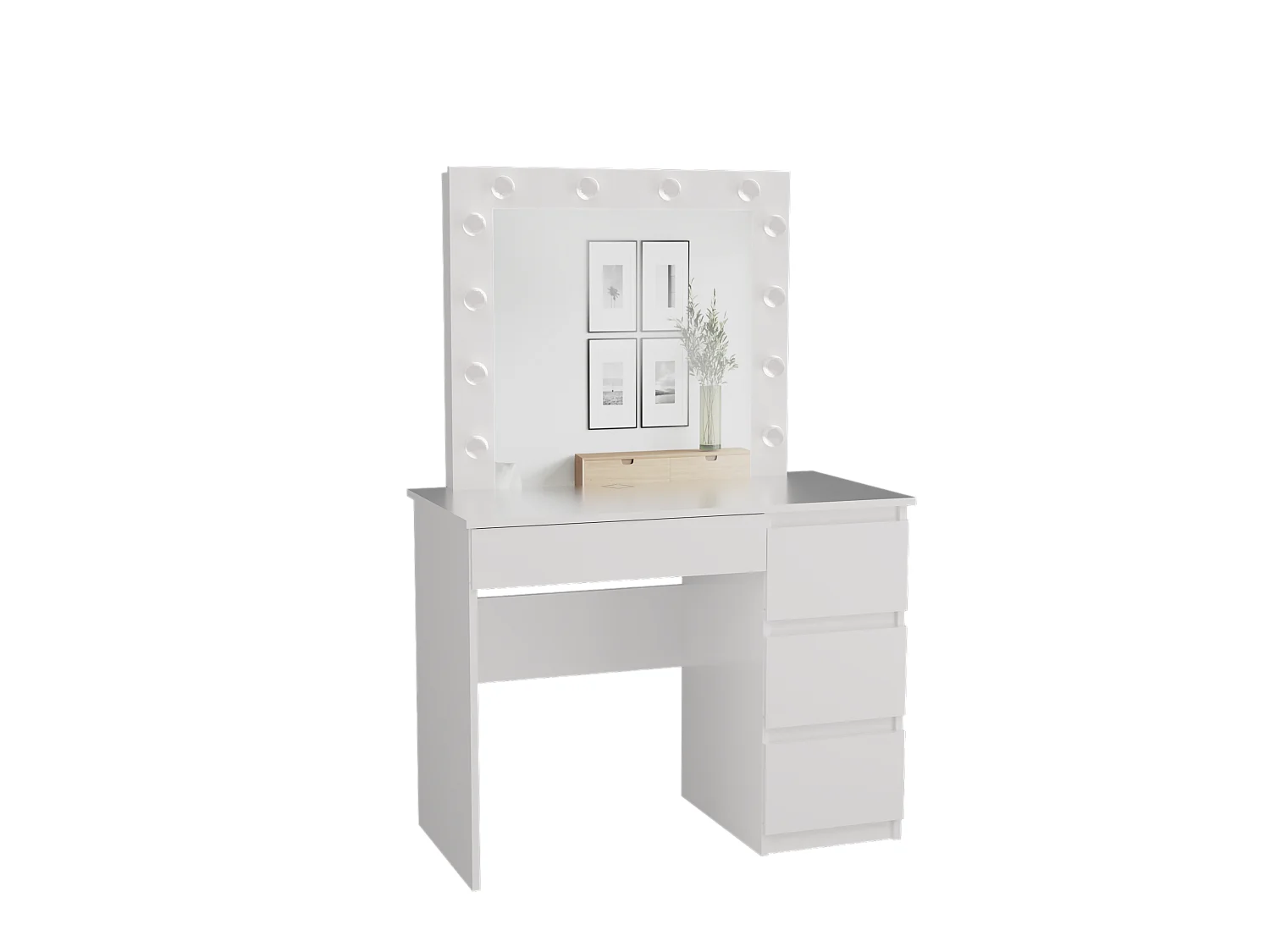 Biurko Mijas Prawe| Lustro LED Marina | Białe | 98x51x146 |Toaletka z Lustrem