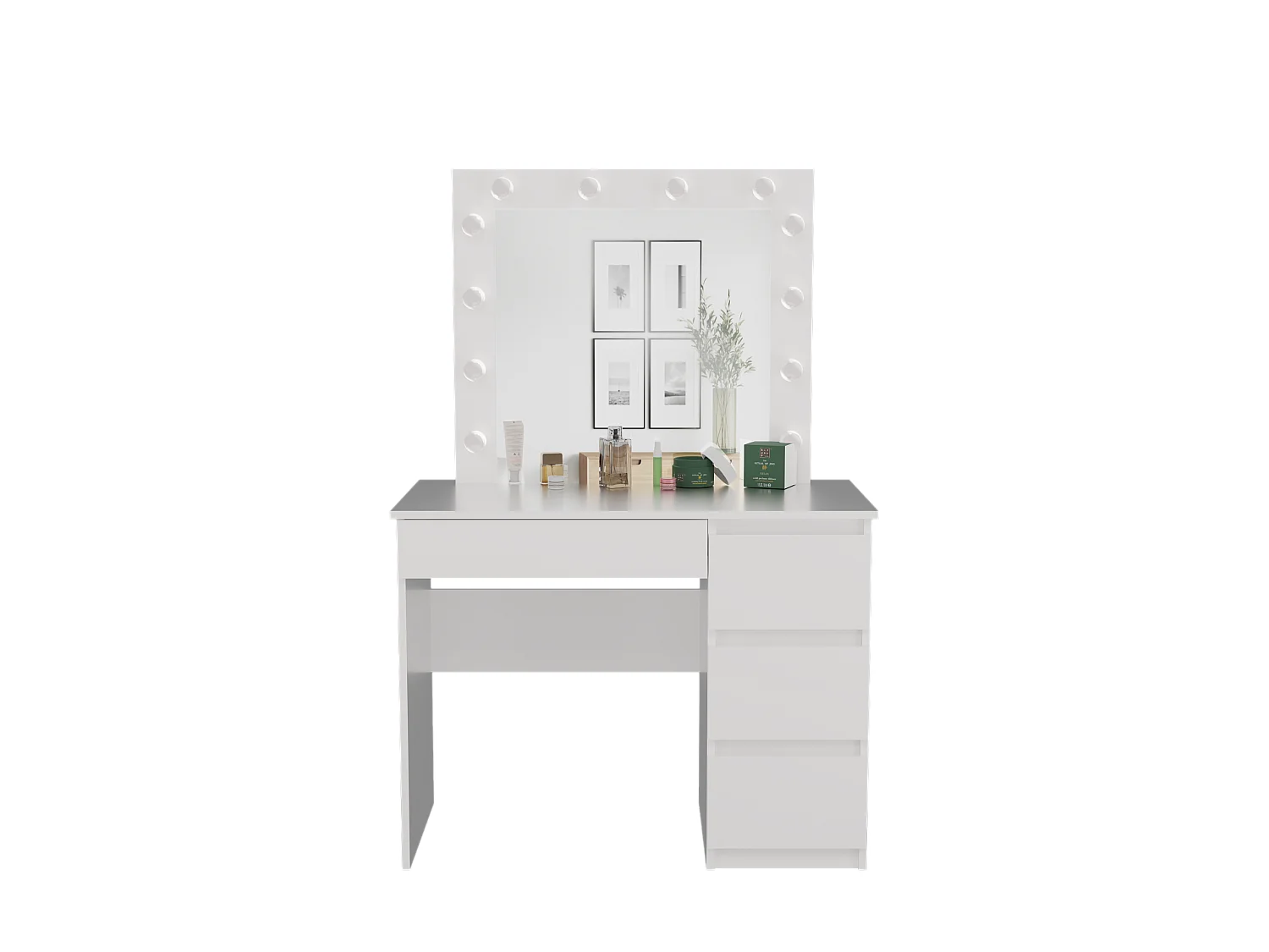 Biurko Mijas Prawe| Lustro LED Marina | Białe | 98x51x146 |Toaletka z Lustrem