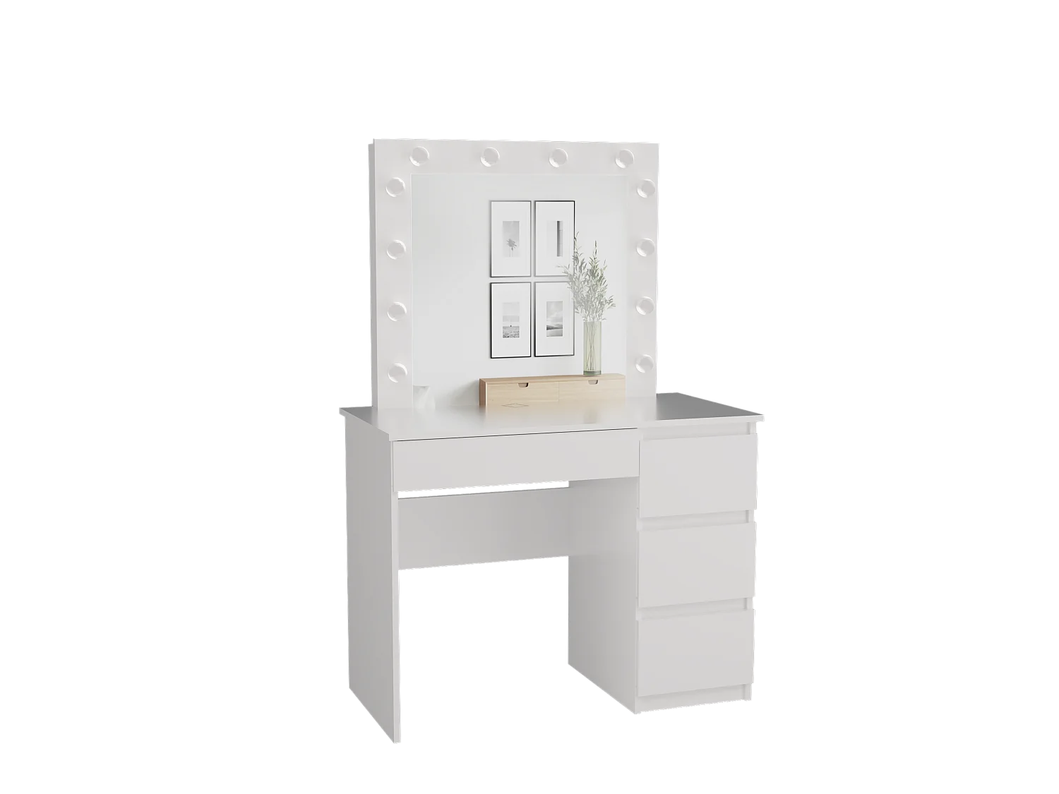 Biurko Mijas Prawe| Lustro LED Marina | Białe | 98x51x146 |Toaletka z Lustrem