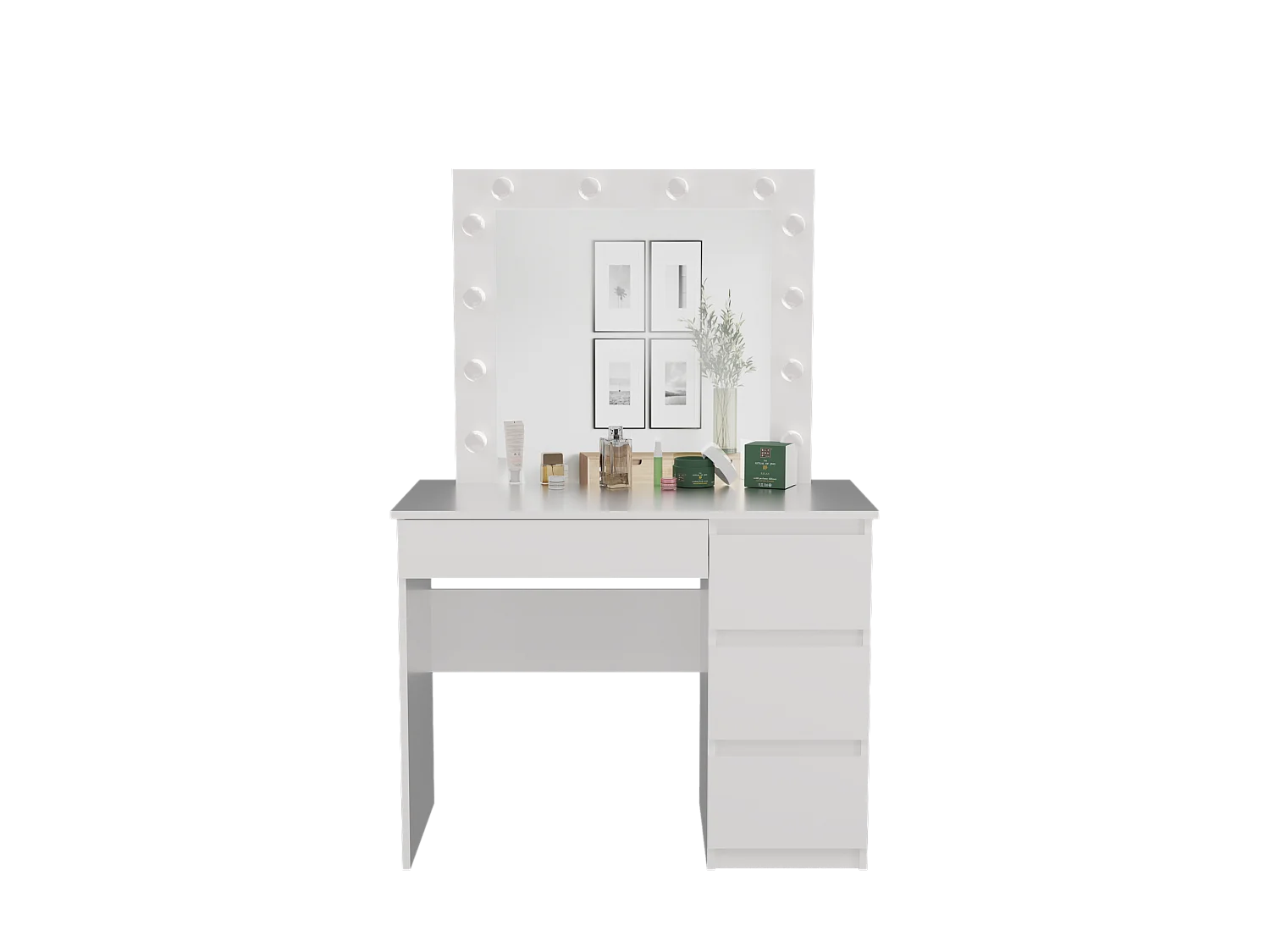 Biurko Mijas Prawe| Lustro LED Marina | Białe | 98x51x146 |Toaletka z Lustrem