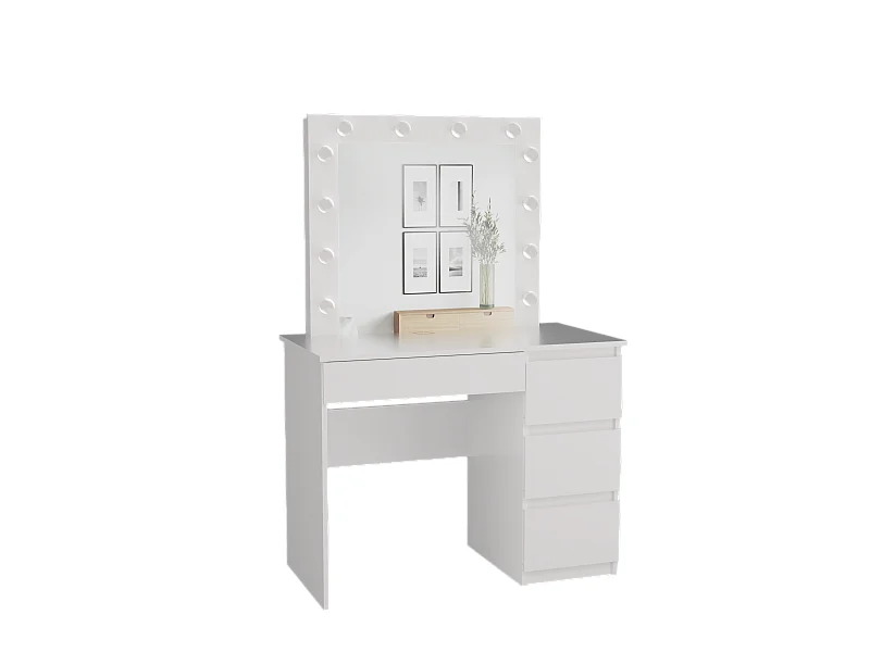 Biurko Mijas Prawe| Lustro LED Marina | Białe | 98x51x146 |Toaletka z Lustrem