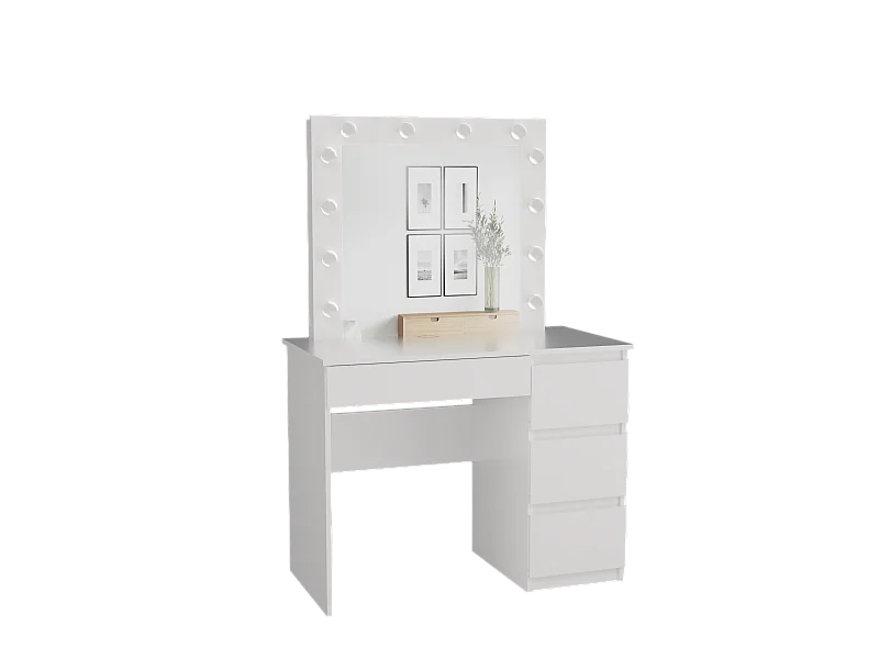 Biurko Mijas Prawe| Lustro LED Marina | Białe | 98x51x146 |Toaletka z Lustrem