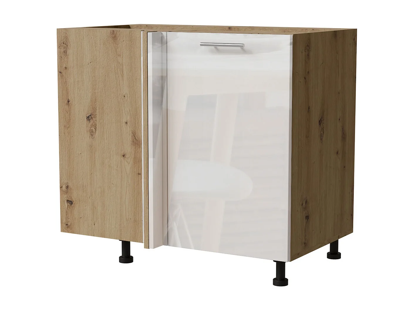 ECK-KÜCHENSCHRANK Essen D13U/90 Weiß Hochglanz / Eiche Artisan Matt 90 / 50 / 82cm