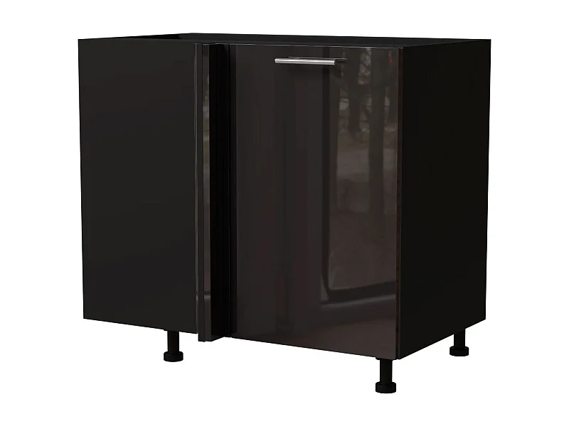 ECK-KÜCHENSCHRANK Essen D13U/90 Schwarz Hochglanz / Schwarz Matt 90 / 50 / 82cm