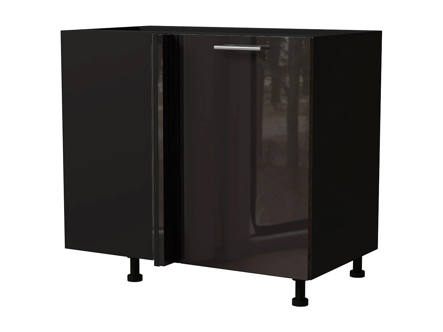 ECK-KÜCHENSCHRANK Essen D13U/90 Schwarz Hochglanz / Schwarz Matt 90 / 50 / 82cm