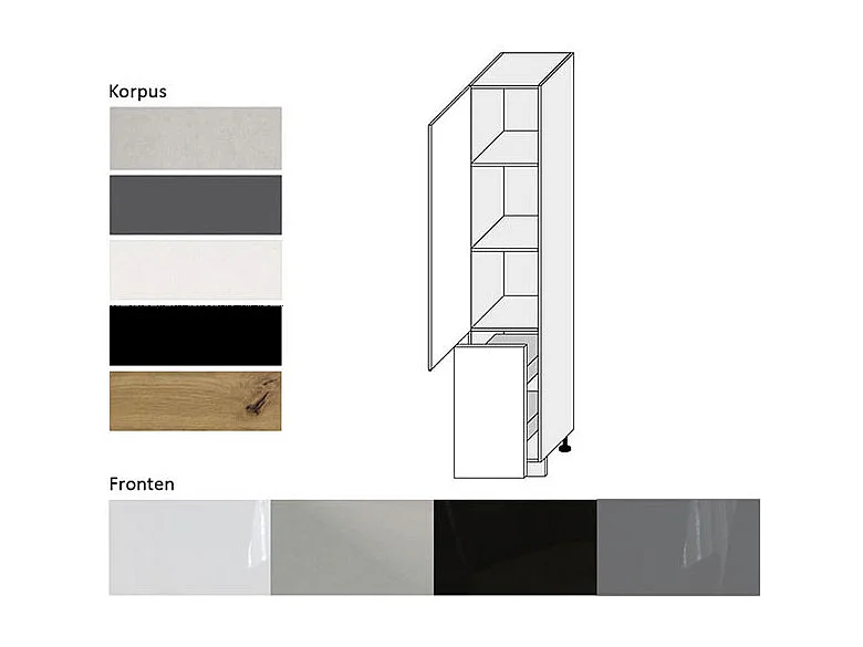 APOTHEKERSCHRANK Essen 2D14K/40/kargo Grau Hochglanz / Eiche Artisan Matt 40 / 59 / 207cm