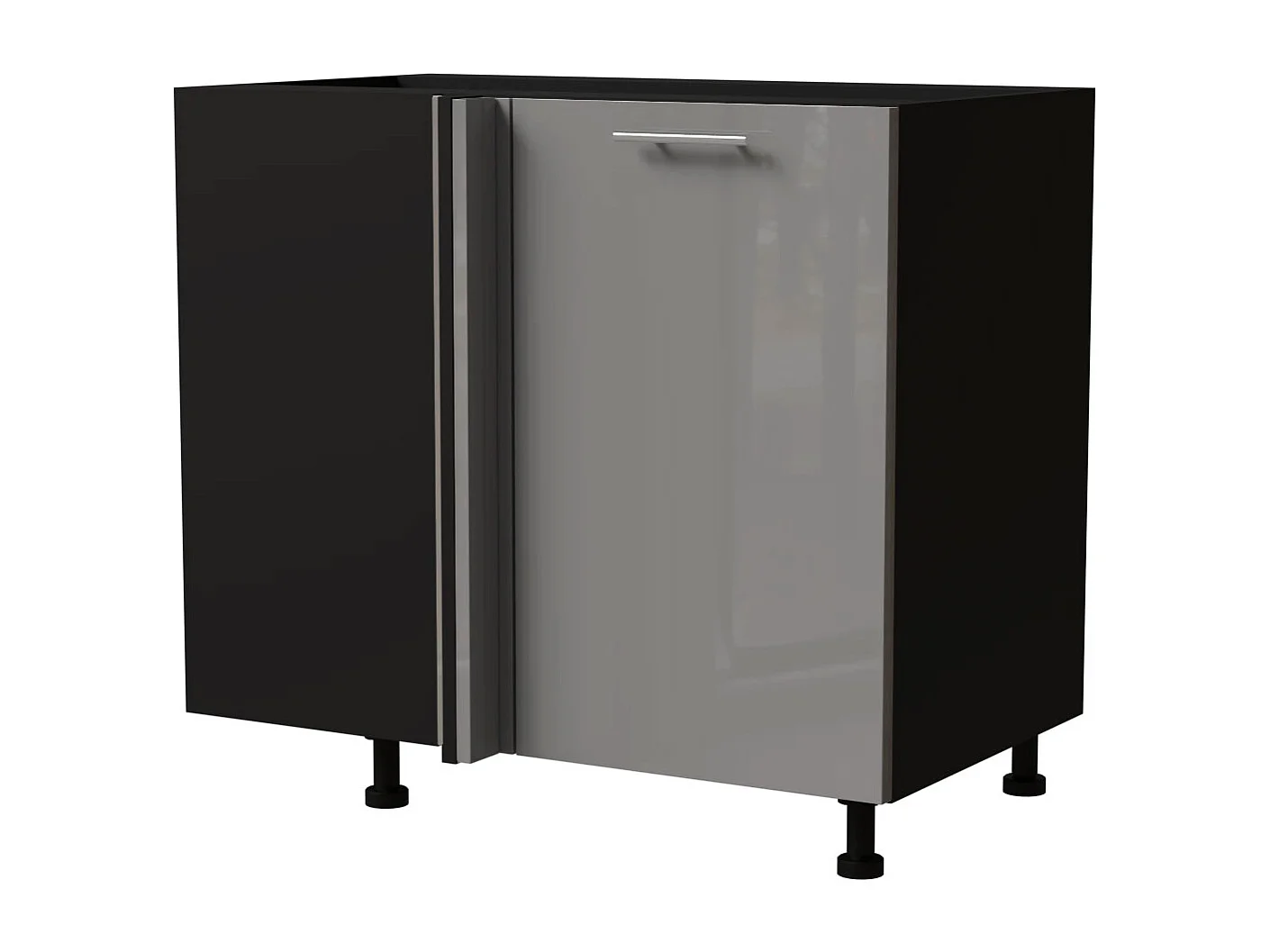 ECK-KÜCHENSCHRANK Essen D13U/90 Grau Hochglanz / Schwarz Matt 90 / 50 / 82cm