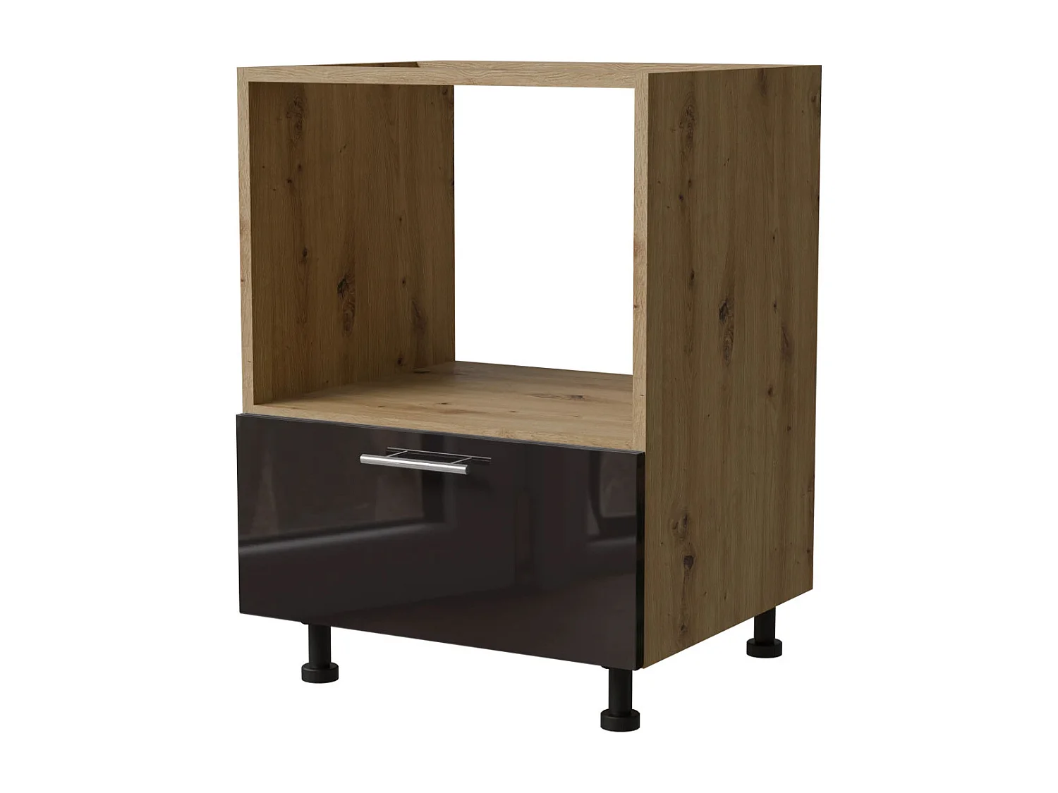 HERDUMBAUSCHRANK Essen D11K/60/Kompakt Schwarz Hochglanz / Eiche Artisan Matt 60 / 50 / 82cm