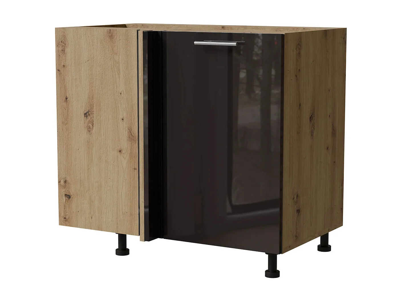 ECK-KÜCHENSCHRANK Essen D13U/90 Schwarz Hochglanz / Eiche Artisan Matt 90 / 50 / 82cm