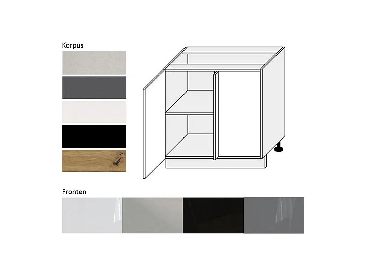 ECK-KÜCHENSCHRANK Essen D13U/90 Schwarz Hochglanz / Eiche Artisan Matt 90 / 50 / 82cm