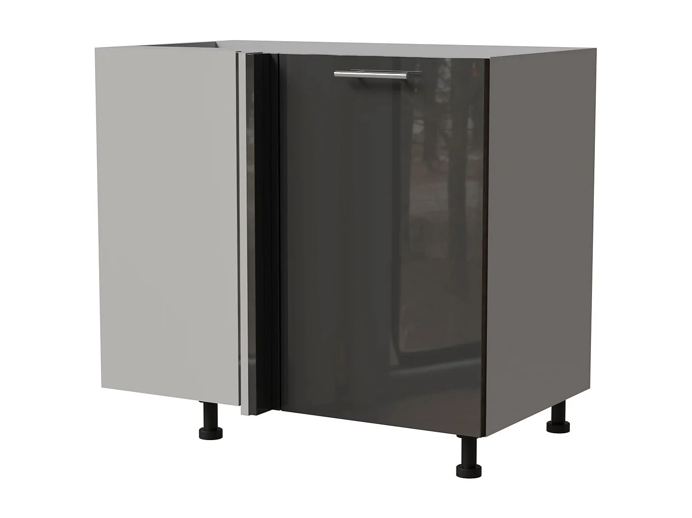 ECK-KÜCHENSCHRANK Essen D13U/90 Graphit Hochglanz / Grau Matt 90 / 50 / 82cm