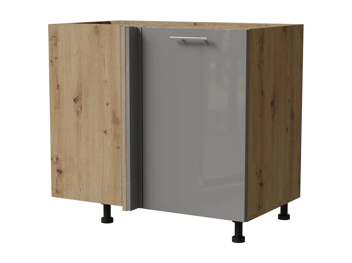 ECK-KÜCHENSCHRANK Essen D13U/90 Grau Hochglanz / Eiche Artisan Matt 90 / 50 / 82cm