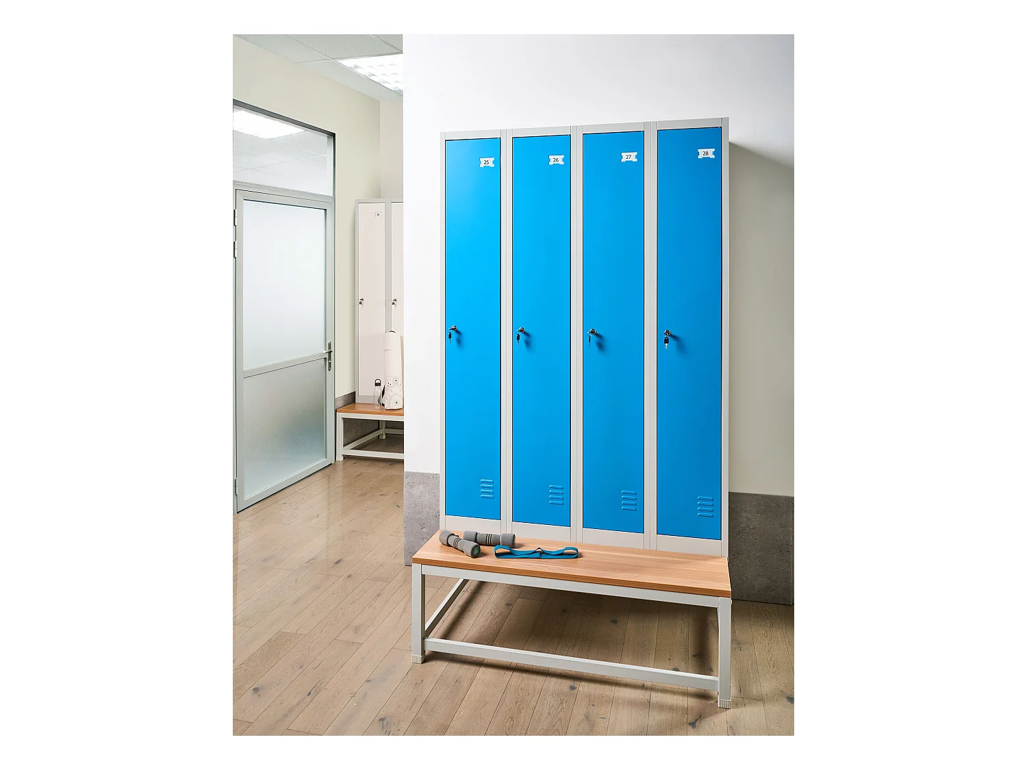 Casier vestiaire à 4 portes avec banc ATHLETE Métal Gris/bleu