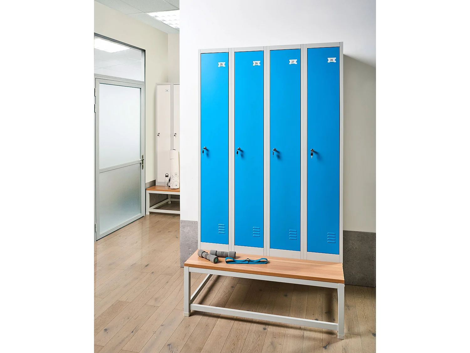 Casier vestiaire à 4 portes avec banc ATHLETE Métal Gris/bleu