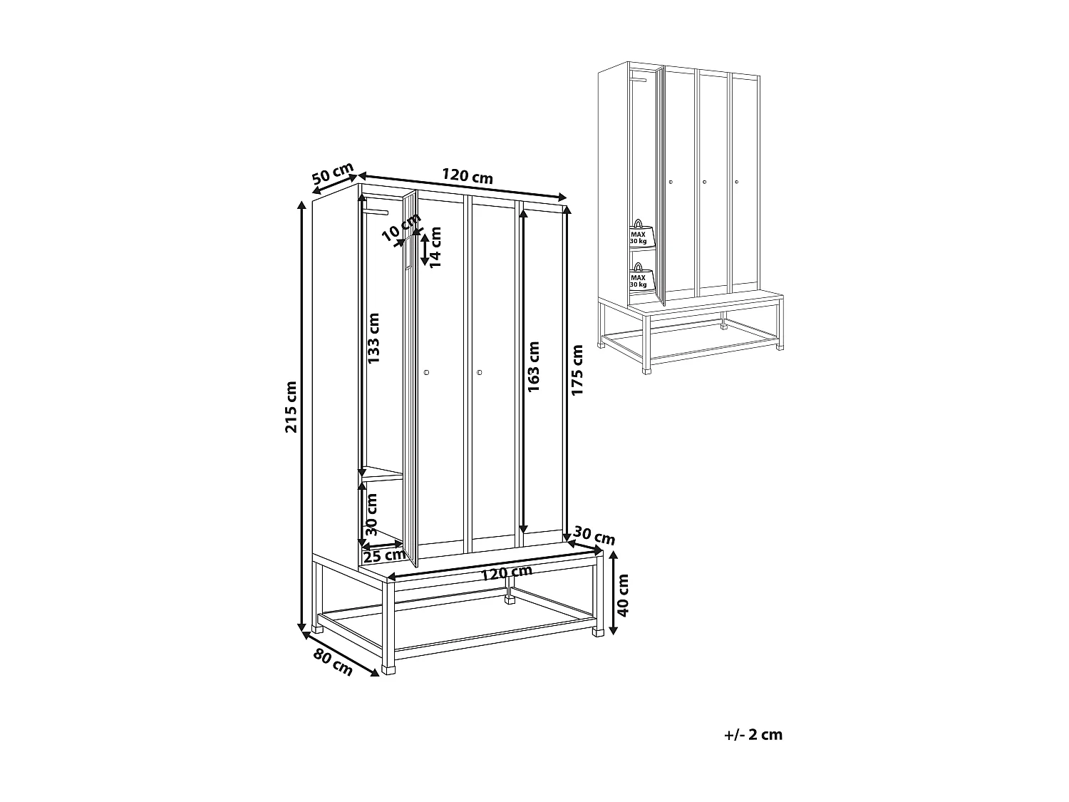 Casier vestiaire à 4 portes avec banc ATHLETE Métal Gris/bleu