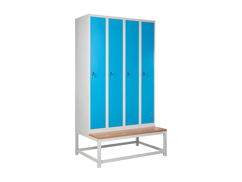 Casier vestiaire à 4 portes avec banc ATHLETE Métal Gris/bleu