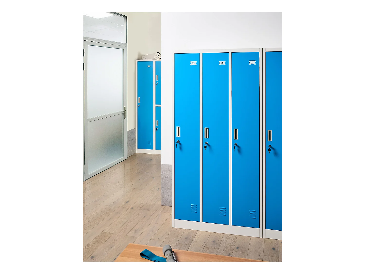 Casier vestiaire à 3 portes ATHLETE Métal Blanc/bleu