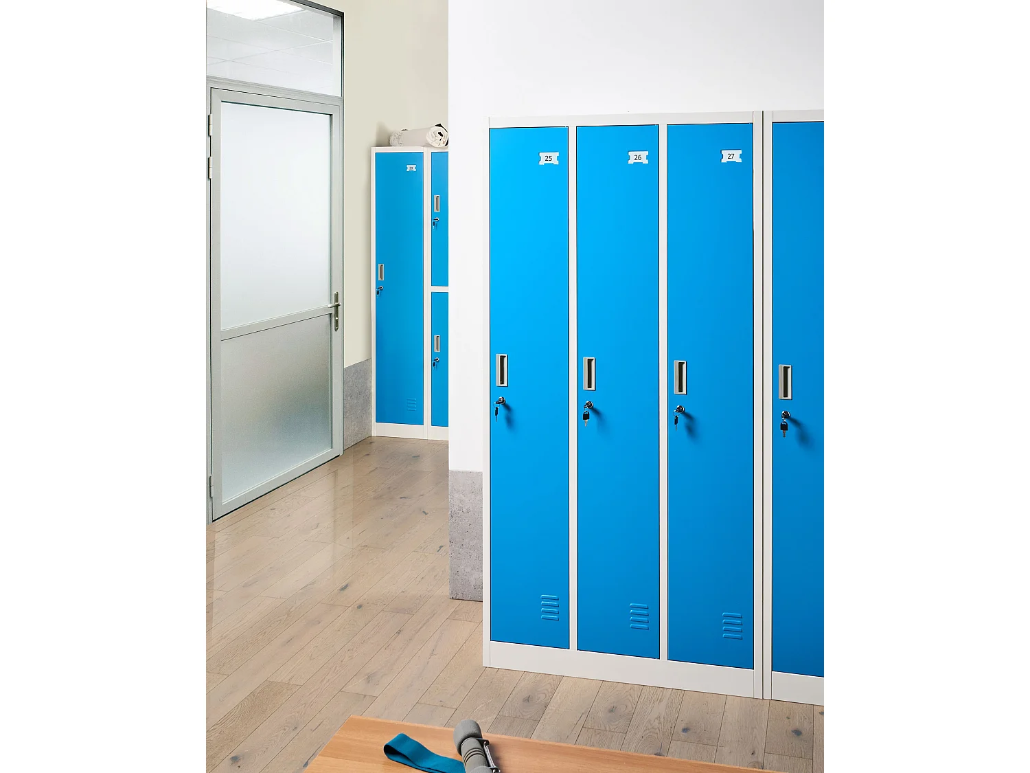 Casier vestiaire à 3 portes ATHLETE Métal Blanc/bleu