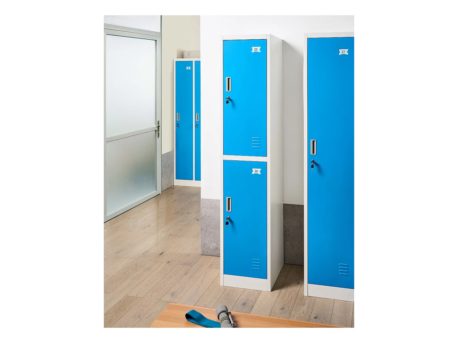 Casier vestiaire à 2 niveaux ATHLETE Métal Blanc/bleu