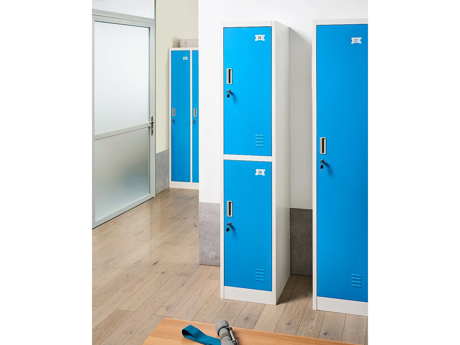 Casier vestiaire à 2 niveaux ATHLETE Métal Blanc/bleu