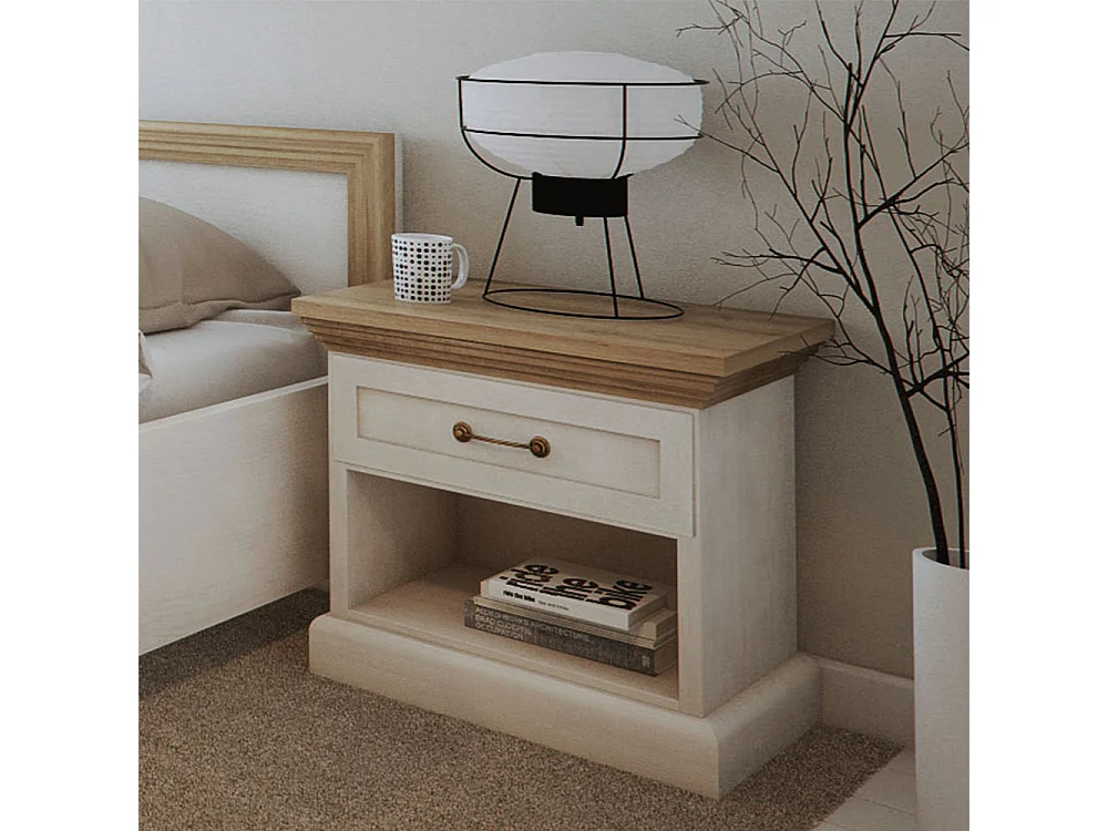 NACHTTISCH Royal Pinie skandinavisch / weiß / Wildeiche 57 / 44,8 / 51,2cm