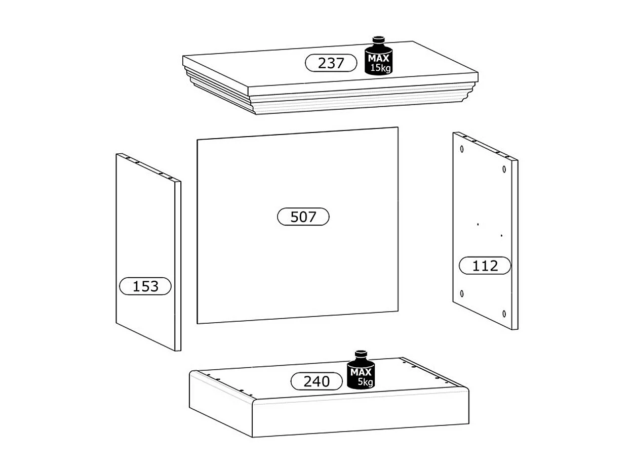 NACHTTISCH Royal Pinie skandinavisch / weiß / Wildeiche 57 / 44,8 / 51,2cm