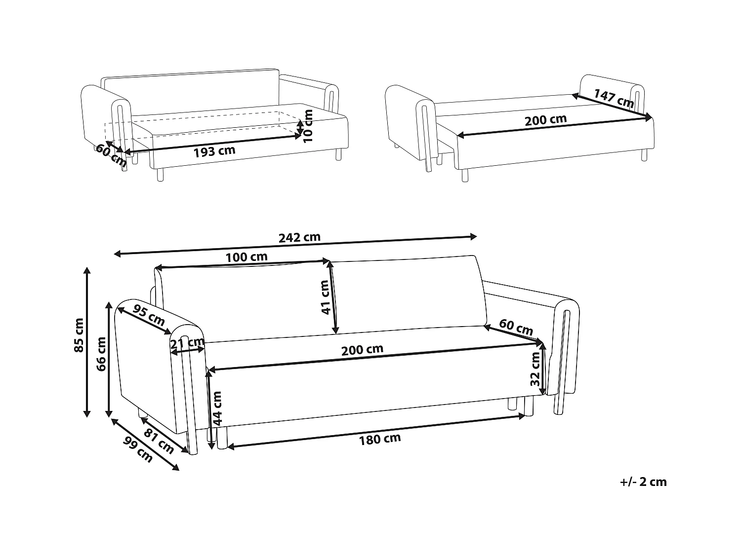 Canapé-lit 3 places KVAM Bouclé Blanc cassé avec rangement
