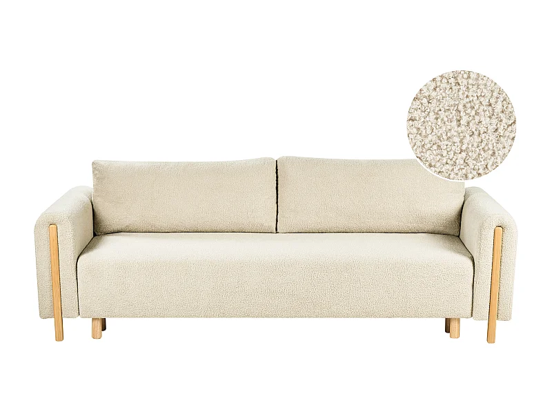 Canapé-lit 3 places KVAM Bouclé Blanc cassé avec rangement