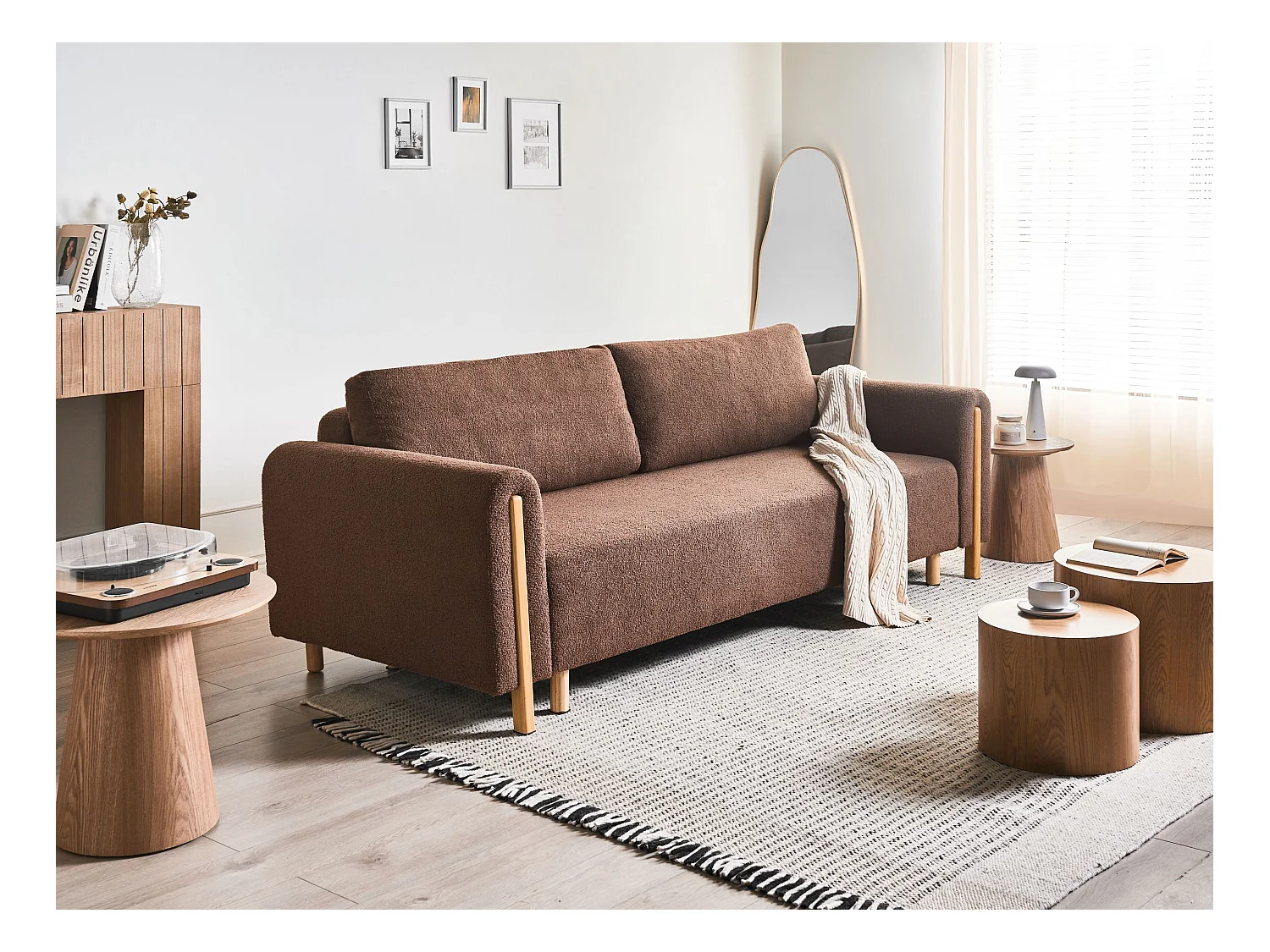 Canapé-lit 3 places KVAM Bouclé Marron avec rangement