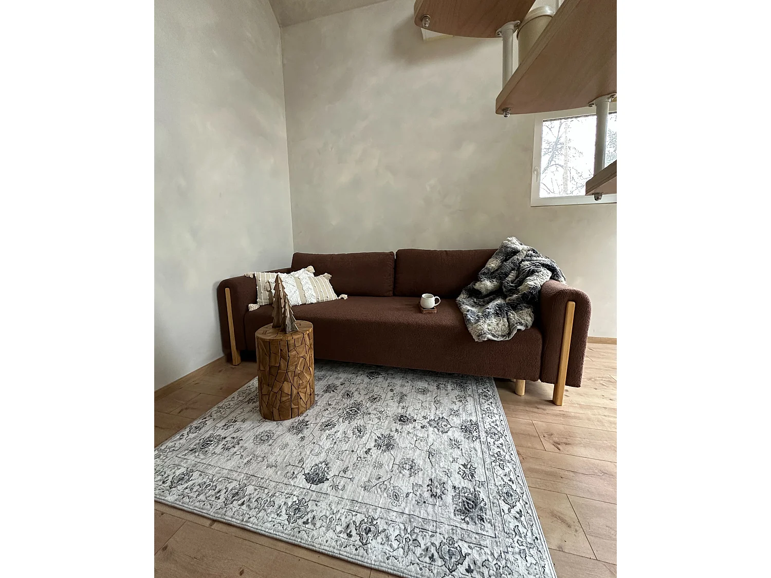 Sofa Bed 3 Seater KVAM Boucle Brown with Storage