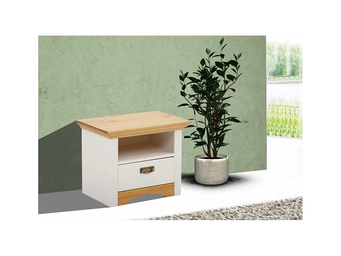 NACHTKONSOLE Konrad weiß / honigfarben 56 / 39 / 45cm