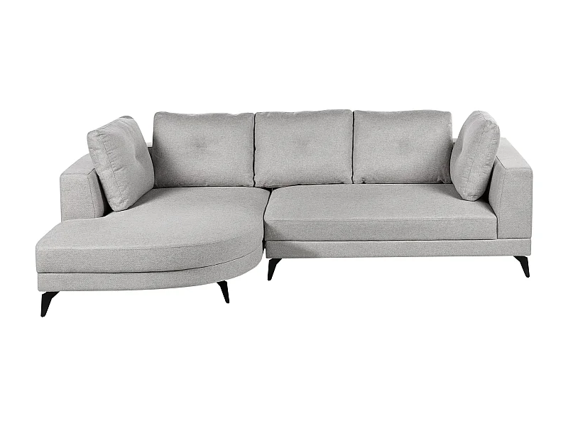 Canapé d'Angle Droit Moderne Revêtement Lin Synthétique Hydrofuge Pieds en Fer Noir avec Coussins Gris Marum