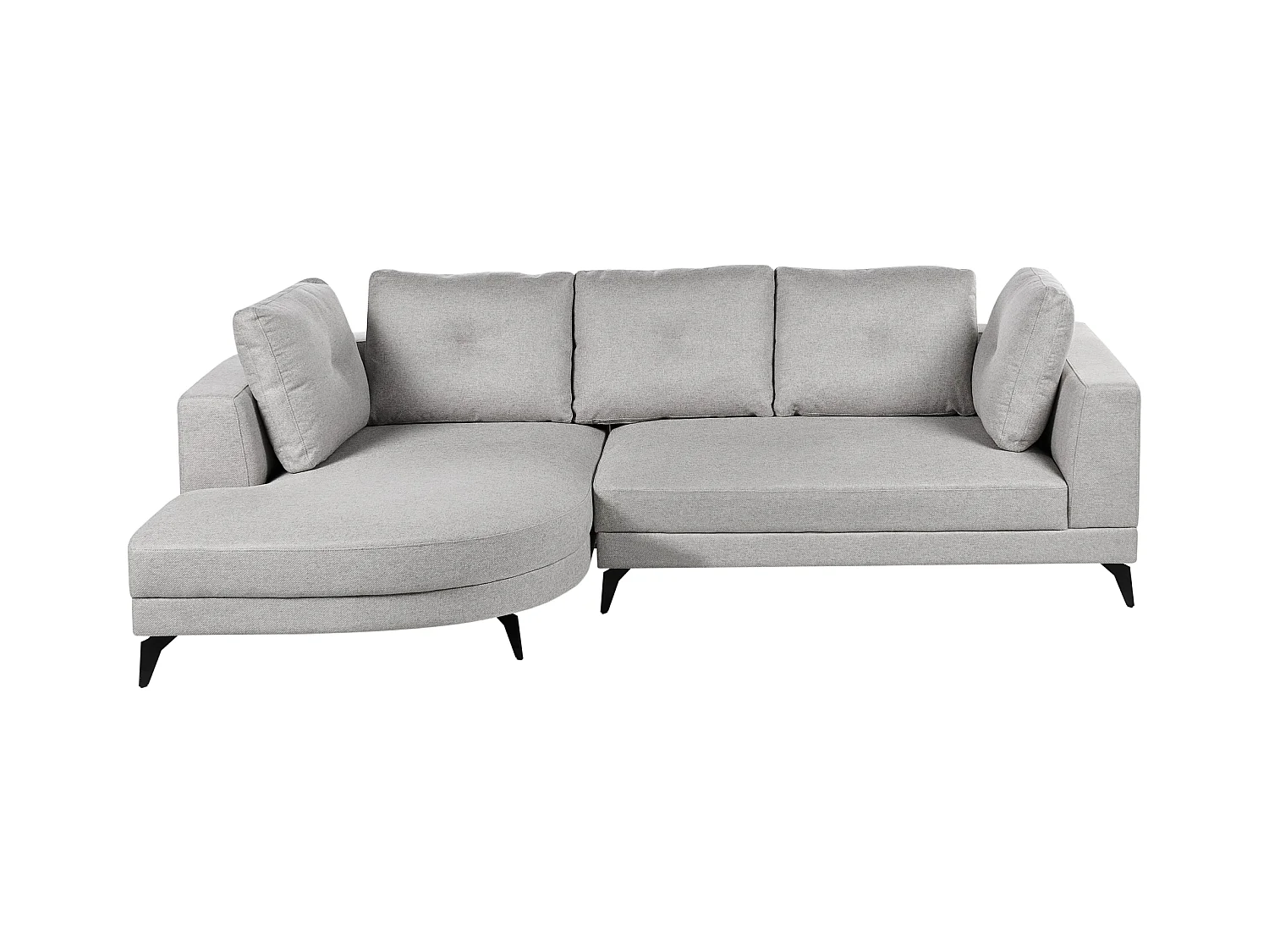 Canapé d'Angle Droit Moderne Revêtement Lin Synthétique Hydrofuge Pieds en Fer Noir avec Coussins Gris Marum