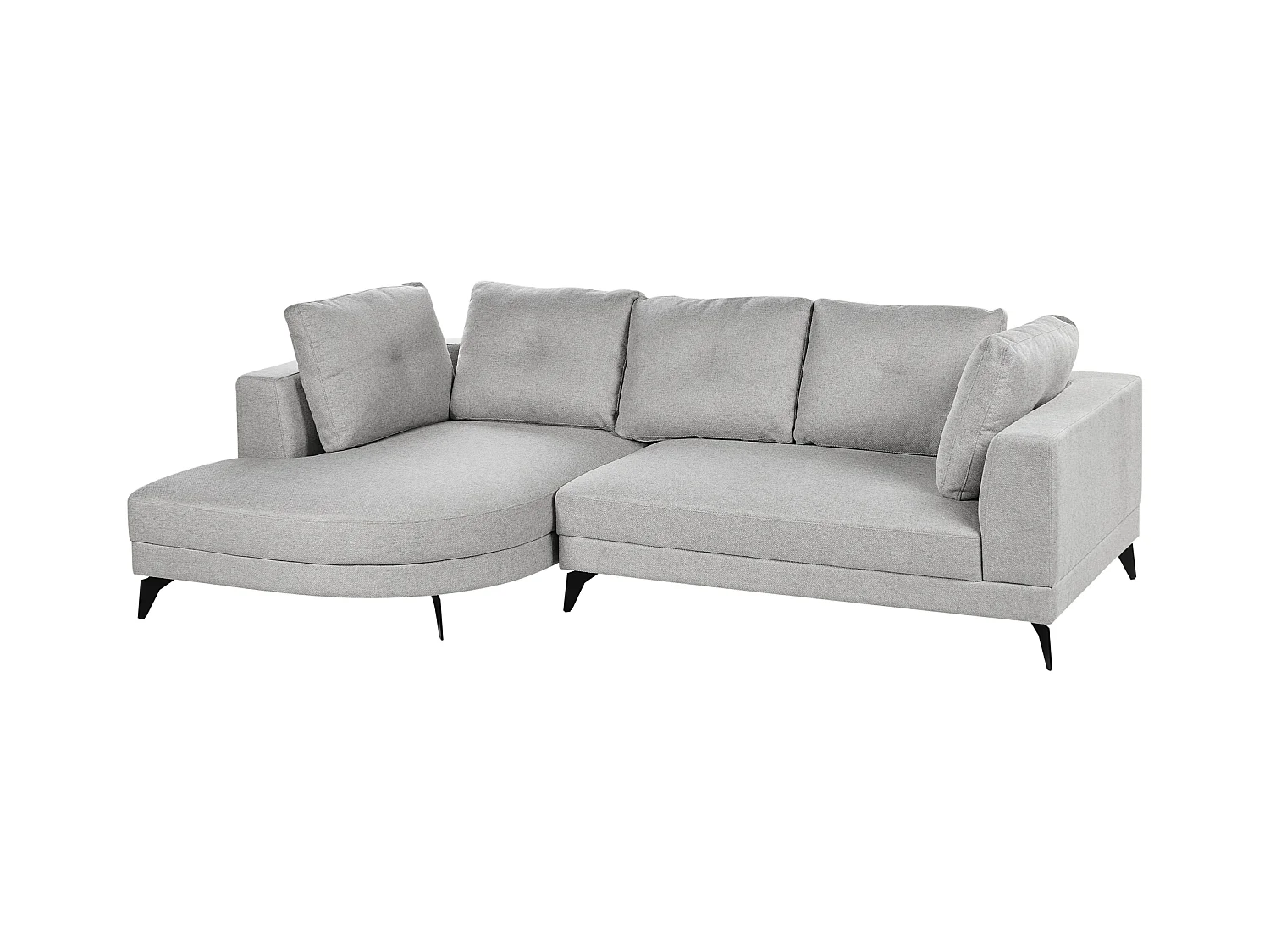 Canapé d'Angle Droit Moderne Revêtement Lin Synthétique Hydrofuge Pieds en Fer Noir avec Coussins Gris Marum