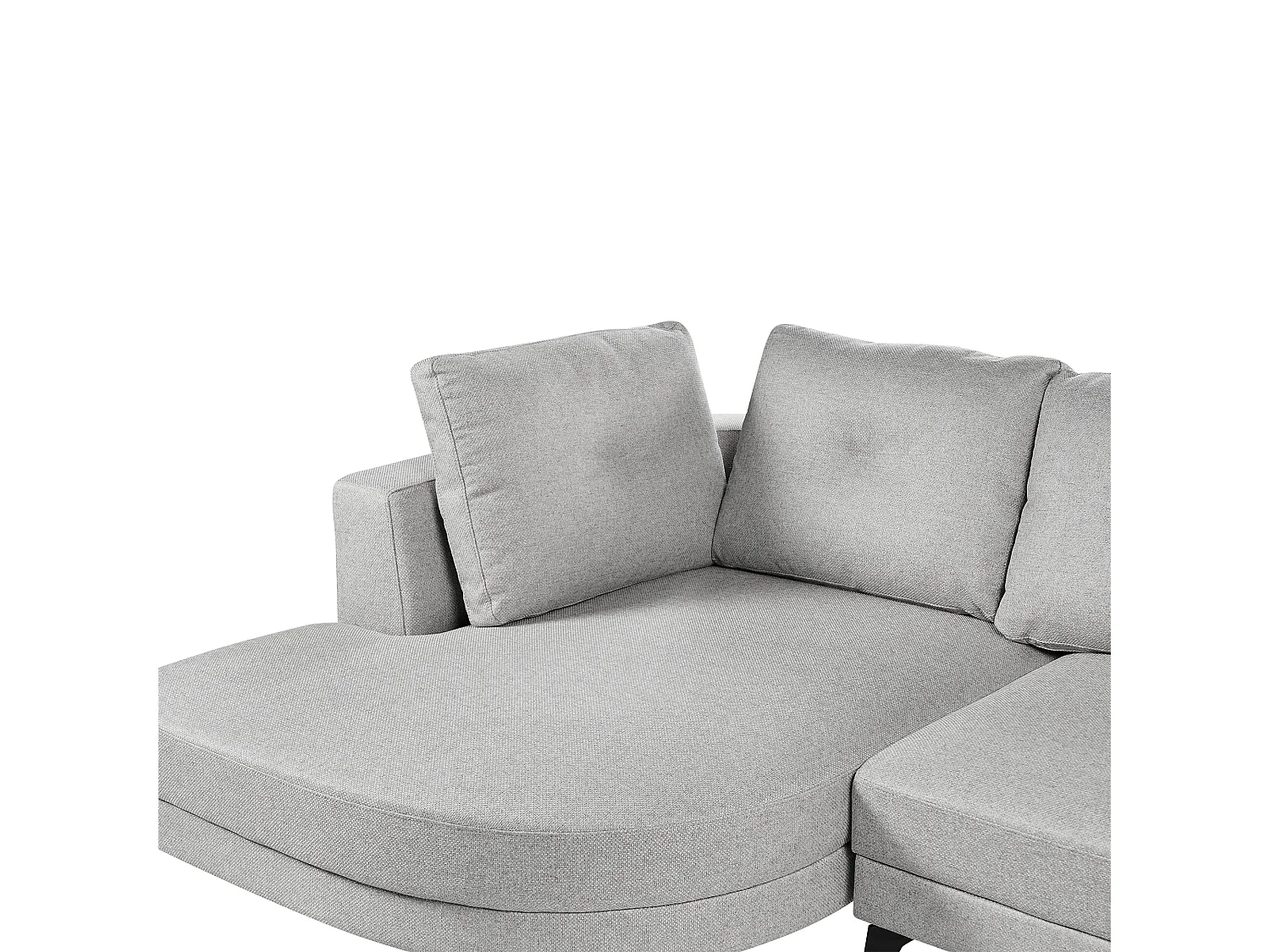 Canapé d'Angle Droit Moderne Revêtement Lin Synthétique Hydrofuge Pieds en Fer Noir avec Coussins Gris Marum