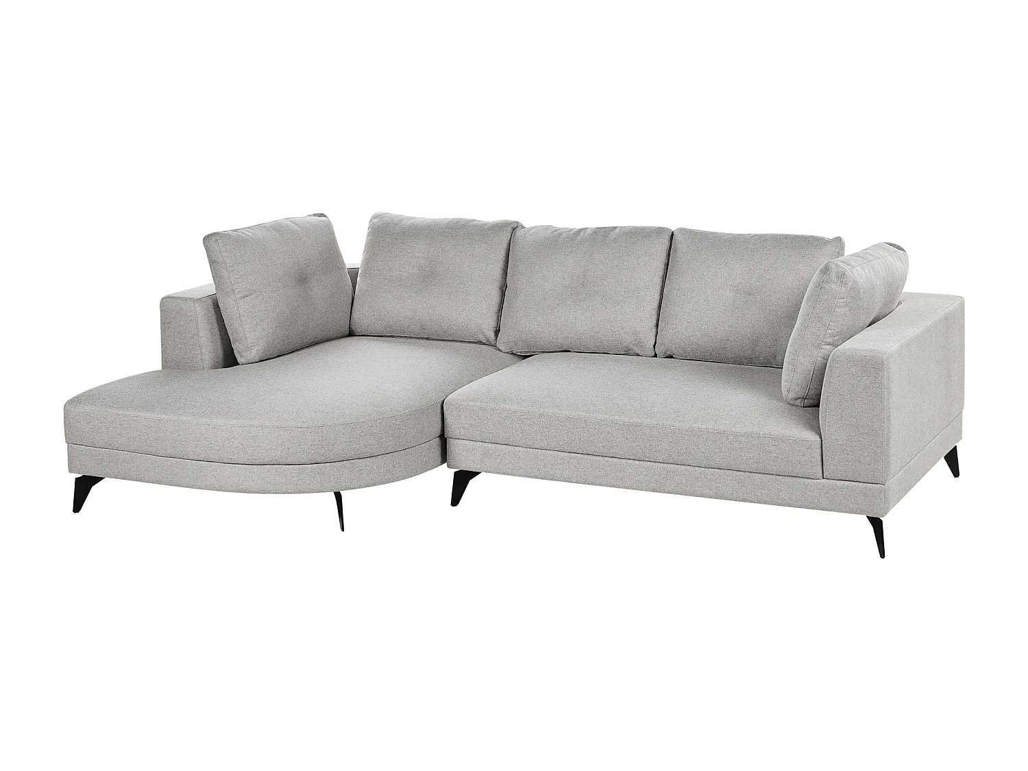 Canapé d'Angle Droit Moderne Revêtement Lin Synthétique Hydrofuge Pieds en Fer Noir avec Coussins Gris Marum