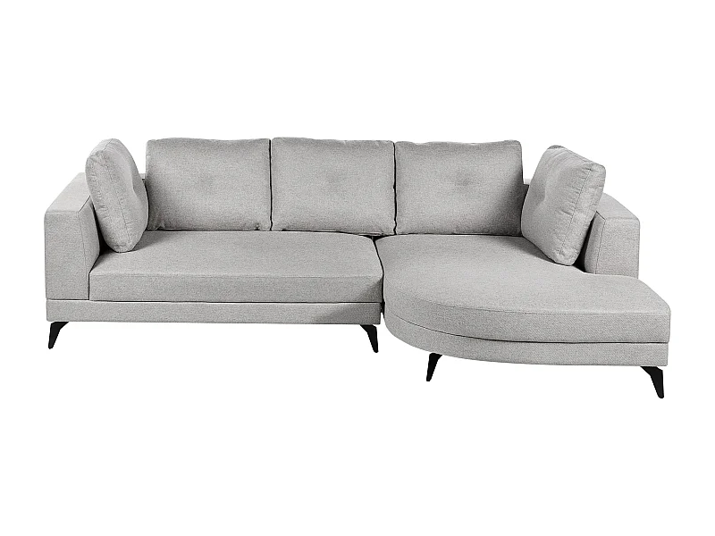 Canapé d'Angle droite Moderne Revêtement Lin Synthétique Hydrofuge Pieds en Fer Noir avec Coussins Gris Marum