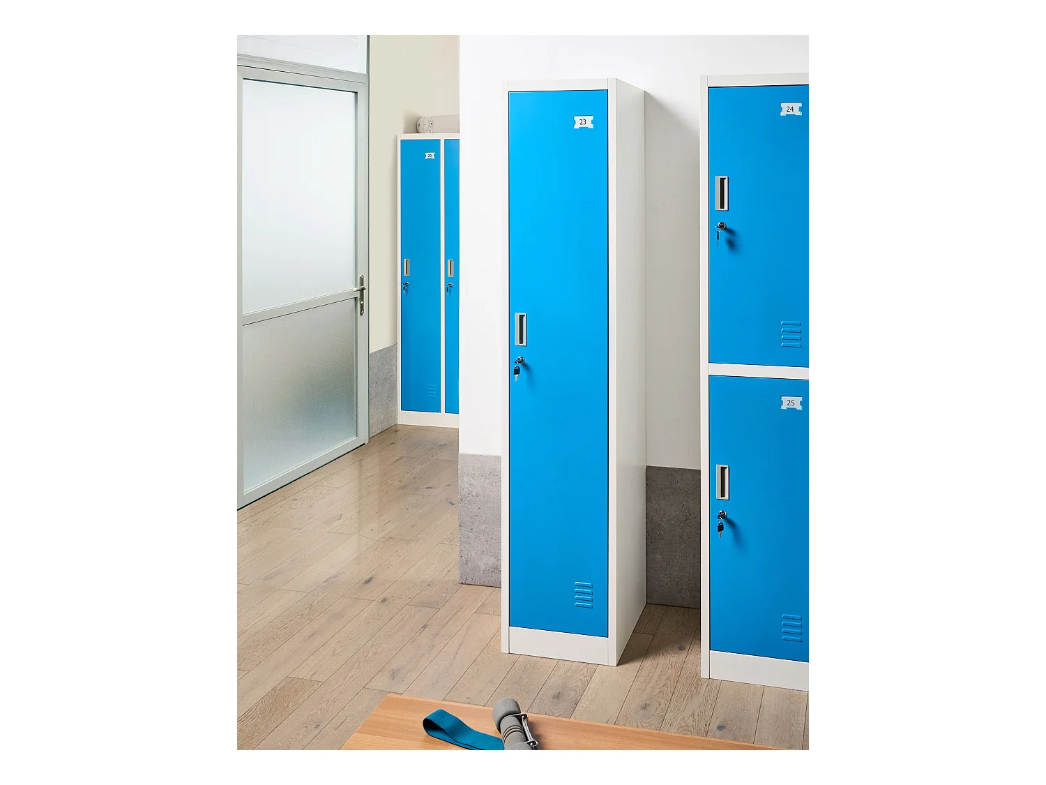 Casier vestiaire à porte simple ATHLETE Métal Blanc/bleu